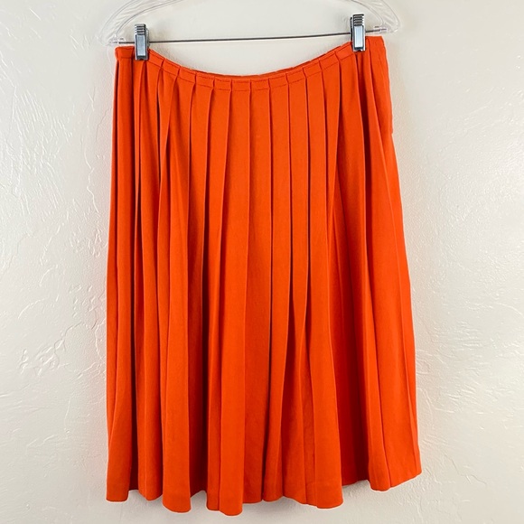 J. Crew Orange Pleated Midi Skirt - Picture 1 of 6